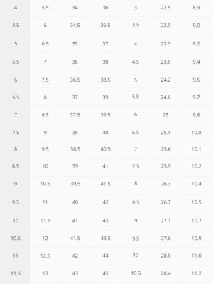 CARIUMA-size-guide-table-unisex